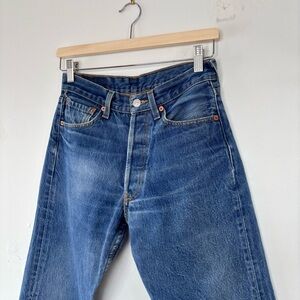 Vintage Late 90s Levi’s 501s. Medium wash. Faded nicely. Rare small size 26